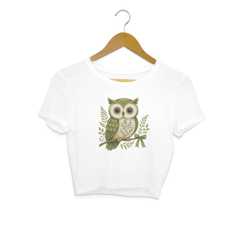 Crop Top For Women - Botanical Owl